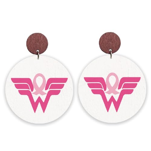Leichte rosa Schleife baumelnde Ohrringe für Brustkrebs-Bewusstsein aus Holz für Frauen, Krebsüberlebende, Unterstützung, Urlaub, inspirierendes Schmuckgeschenk, Holz, Kein Edelstein von KZL