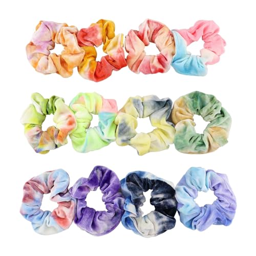 12 Pack Tie Dye Scrunchies für Mädchen, Premium Baumwolle Scrunchy für Haarbänder, Niedliche Regenbogen Elastische Bänder, Weiche Seile Pferdeschwanzhalter Haarschmuck Haar Weiche Haargummis von KZNKZN