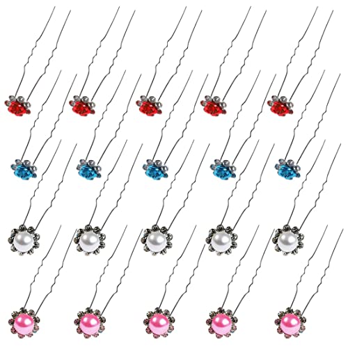 20 Stück Haarschmuck Hochzeit Perlen Blumen Braut Haarschmuck Strass Rosen-Haar-Accessoires U-förmig Haarnadeln für Frauen und Mädchen Jubiläumsgeschenk Brautgeschenk(weiß rosa rot blau) von KZTHA