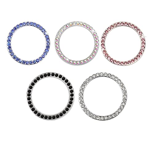 5 Stück Start Stop Knopf Deko Silber Schwarz Farbe Blau Rosa Strass Auto Ring Glitzer Aufkleber Kristall Zubehör für Wagen Motorrad Auto Zubehör Frauen Dekorationen von KZTHA