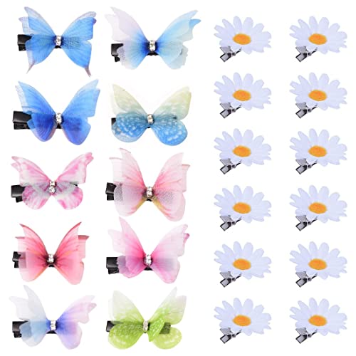 KZTHA 22 Stücke Haarspangen Nette Gänseblümchen Haarclips Schmetterling Glitzer Haarnadeln Haarschmuck Kleine Blume Braid Zubehör Haarnadeln Haar Accessoire für Kinder Mädchen von KZTHA