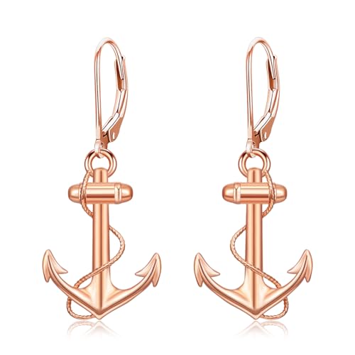 KZX Anker Ohrringe für Frauen 925 Sterling Silber Anker Tropfen Ohrring Rose Gold Anker Schmuck Graduierung Geschenke für Tochter Freundinnen von KZX
