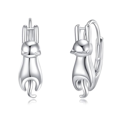 KZX Cute Cat Huggie Hoop Earrings S925 Sterling Silber Katze Ohrringe für Frauen Geburtstag Tier Schmuck Tiny Hoop Earrings Hypoallergenic Kitty Ohrringe für Katzenliebhaber Geschenk von KZX