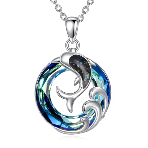 KZX Delfin-Halskette aus 925er Sterlingsilber mit Kristall-Delfin-Anhänger – Schmuckgeschenk für Frauen von KZX