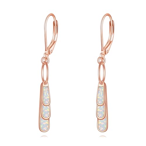 KZX Frauen 925 Sterling Silber Opal Hoop Ohrringe mit Geschenk Box Sterling Silber Rose Gold Dangle Drop Ohrringe Elegantes Geburtstagsgeschenk für Frauen Frau von KZX