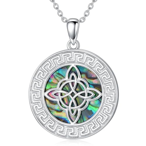 KZX Hexenknoten-Halskette für Damen, 925 Sterlingsilber, Hexenknoten-Anhänger, runde Abalone-Muschel, Hexenknoten-Halskette, Schmuck, Abschlussgeschenk für Mama, Frau KZX Hexenknoten-Halskette für Damen, 925 Sterlingsilber, Hexenknoten-Anhänger, runde Abalone-Muschel, Hexenknoten-Halskette, Schmuck, Abschlussgeschenk für Mama, Frau von KZX