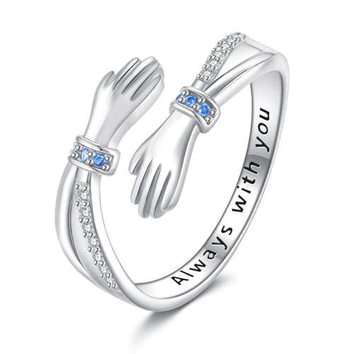 KZX Hug Ring 925 Sterlingsilber Hug Rings Umarmende Hand Offener Verlobungsring Verstellbarer Ring Schmuck Muttertag Geburtstagsgeschenke für Mama Schwester Ehefrau Freunde Großmutter von KZX