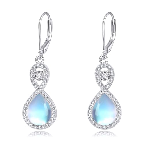 KZX Mondstein Infinity Ohrringe 925 Sterling Silber Infinity Ohrringe Teardrop Mondstein Infinity Schmuck Geschenke für Mutter Ehefrau von KZX