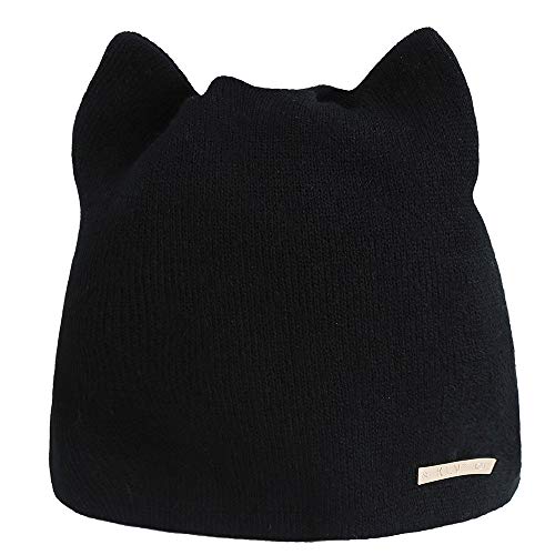 KZXITIRY Damen Katzenohren Strickmütze Slouch Beanie Mütze Winter Warme Elastisch Feinstrick Mütze Outdoor Sportmütze Cute Animal Damenmütze Atmungsaktiv Fahrradmütze von KZXITIRY