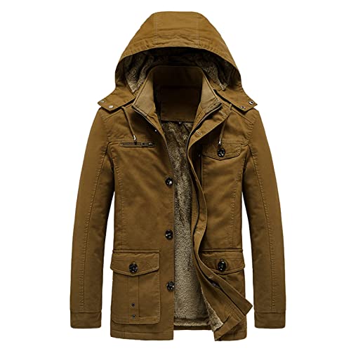 KZXITIRY Herren Cargo Parka Winterparka Dicker Wintermantel Winterjacke Lang Plüsch gefüttert Mantel Männer Winter Trenchcoat mit Kunstfell Kapuze Thermojacke Bequem Fleecejacke L-4XL von KZXITIRY
