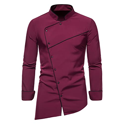 KZXITIRY Herren Kochhemd Stehkragen Hemd mit Schrägem Saum Jahrgang Langarmhemd Revers Button Down Elegante Hemden für Männer Bequemes Shirt Herren Schmale Passform Lange Ärmel von KZXITIRY