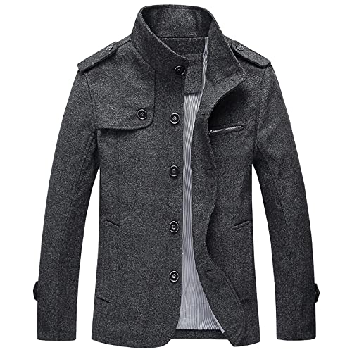 KZXITIRY Herren Warme Wollmantel Wintermantel Dick Kurzmantel Parka Peacoat Business Mantel Cabanjacke Winter Men Coat Übergangsjacke Herren Frühling Stehkragen Elegant Klassischer Mantel L-4XL von KZXITIRY