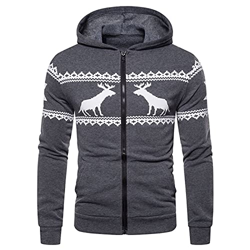 KZXITIRY Herren Weihnachtspullover Hoodie Kapuzenjacke Hooded Sweatshirt Hoody Pullover mit Kapuzen Weihnachten Reißverschluss Jacke Christmas Elch Druck Mantel Männer Freizeitjacke M-3XL von KZXITIRY