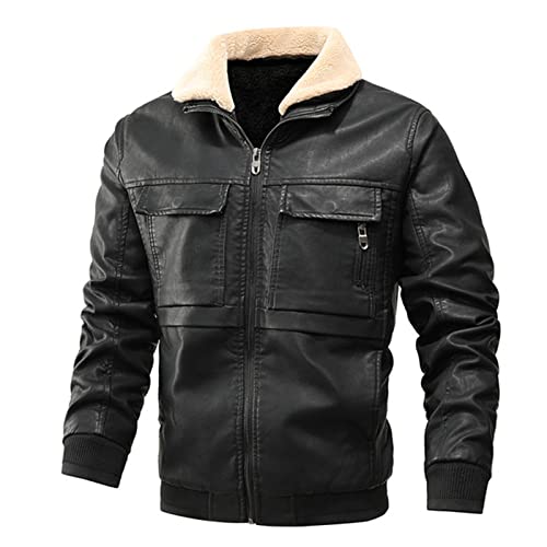 KZXITIRY Herren Winterjacke Dicken Fleece gefüttert Lederjacke Kurz Parka Pilotenjacke Bomberjacke Übergangsjacke Warme Men Jacke Winddicht Outdoorjacke Schutzjacken Coat Jacket von KZXITIRY