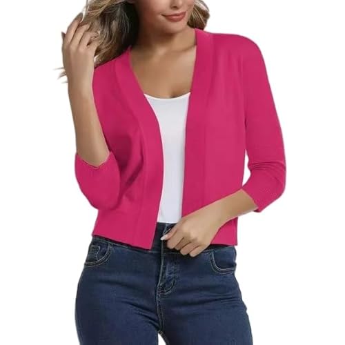 KZYQDARS Damen StrickjackeDamen Elegante Strickjacke V Ausschnitt Bolero Shrug Vorne Offen Strickpullover Anspruchsvoll Bequem Vielseitig für Frühling Sommer Mantel Minijacke Bolero Rosarot L von KZYQDARS