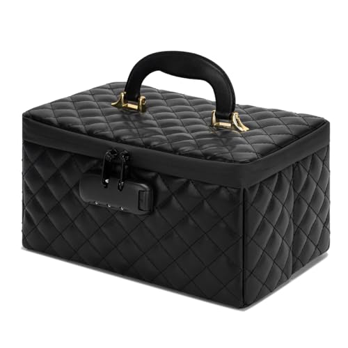 KaAutoler Tragbare Make-up-Box mit Schloss, großes Fassungsvermögen, Reise-Make-up-Organizer, Make-up-Tasche für Mädchen, Reisen, mit Griff und Trennwand, Make-up-Tasche, Schwarz, Leng Ge KaAutoler Tragbare Make-up-Box mit Schloss, großes Fassungsvermögen, Reise-Make-up-Organizer, Make-up-Tasche für Mädchen, Reisen, mit Griff und Trennwand, Make-up-Tasche, Schwarz, Leng Ge von KaAutoler