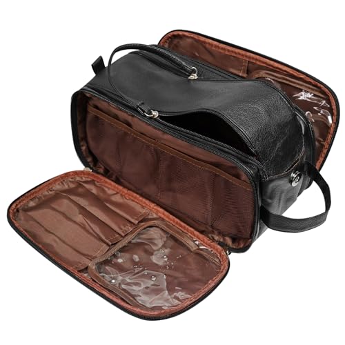 KaKuLan Große Reise-Kulturbeutel für Herren, wasserabweisendes PU-Leder, Dopp-Kit, Organizer mit mehreren Fächern, große Kapazität, Kosmetik- und Zubehörtasche, Herren-Pflegeset, wasserdichte von KaKuLan