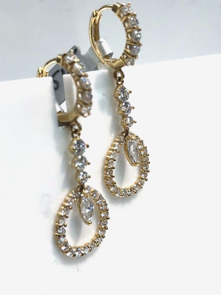 14K Gelbgold Baumelnde Cz Ohrringe, Kronleuchter-Ohrringe, Hängende Gelbgold Ohrringe von KaLaiWong