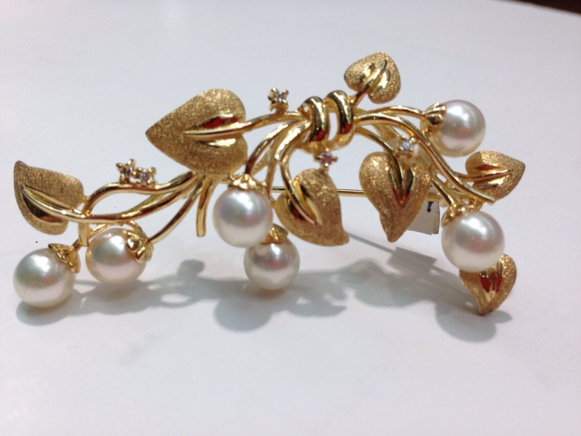 Antike Perlen Und Diamant Brosche Aus 14K Gold, Perlen, Brosche, Pins, Anstecknadel von KaLaiWong