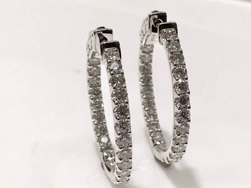 Diamant Creolen Prong Set in 14K Weißgold, Creolen, Ohrringe, Inside Out von KaLaiWong