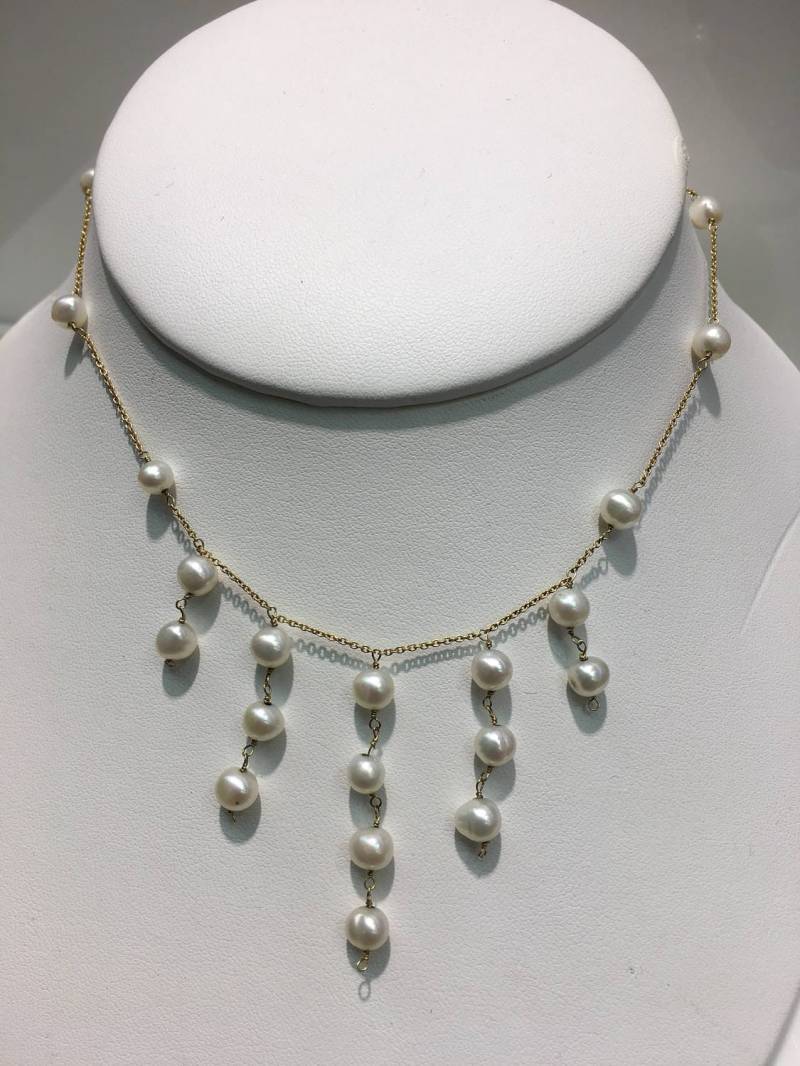 Echte Perlen in 14K Gelb Gold Halskette, Perlenkette, Und Gold, Perlen, Statement Brautschmuck, Brautjungfer Geschenk von KaLaiWong