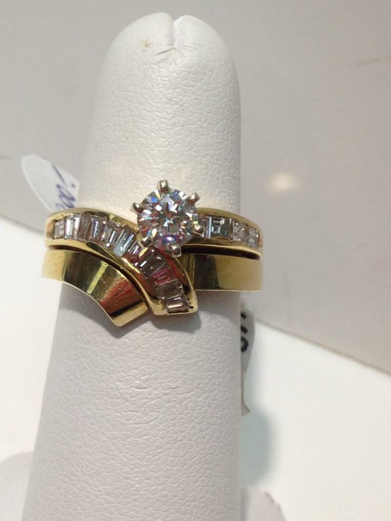 Handgefertigter Vintage Diamant Verlobungsring Set in 14K Gold, Braut Set, Verlobungsring von KaLaiWong