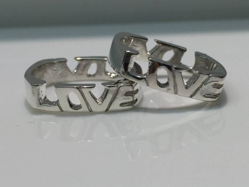 Handgemachter Massiver Silber Doppelseitiger Love Ring, Silberring Love, Love Motiv Ring von KaLaiWong