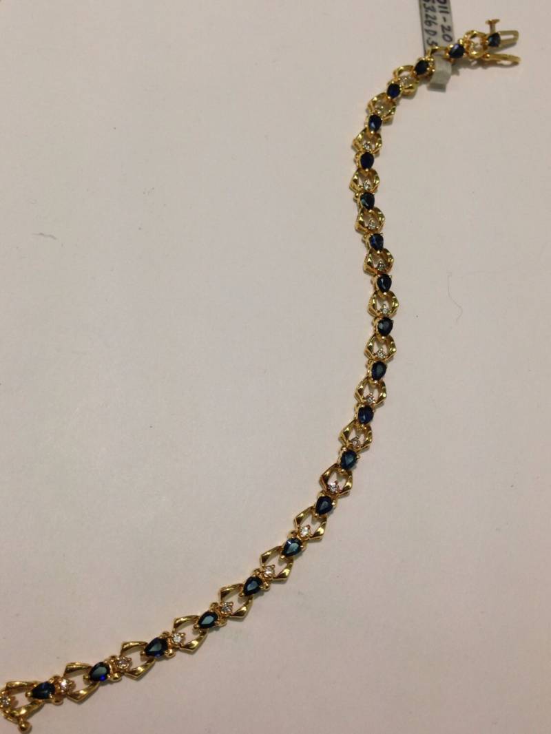 Saphir Und Diamant Tennis Armband Handgefertigt Aus 14K Gelbgold von KaLaiWong