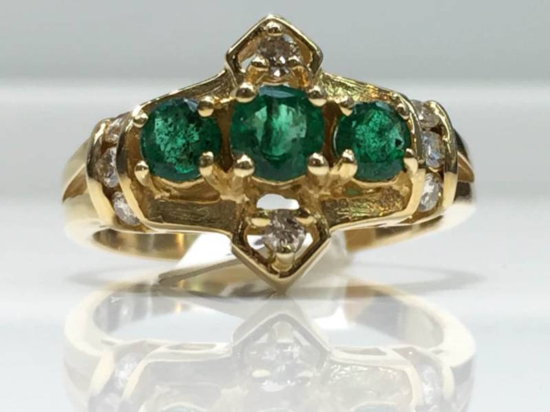 Smaragd Und Diamant Ring Aus 585Er Gold, Vintage von KaLaiWong