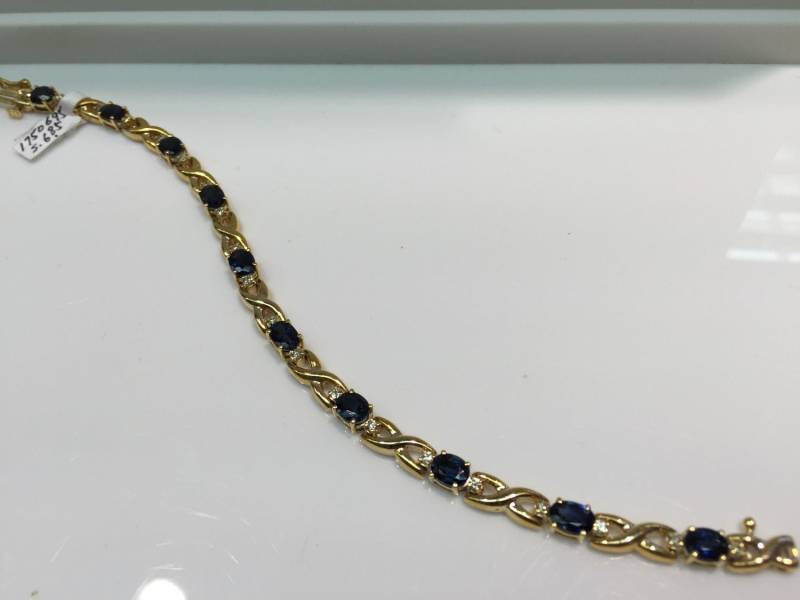 Vintage Saphir Und Diamant Tennis Armband Handgefertigt in 14K Gelbgold, Armband, Mit Diamanten von KaLaiWong