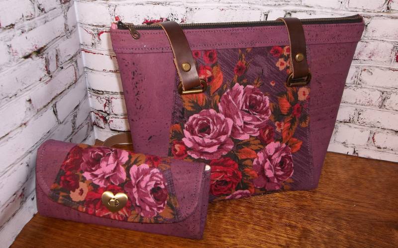 Pflaume Florale Handtasche/Kork & Stoff/Leder von KaMariDesigns