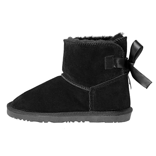 kamelshopping Mädchen Lammfell Boots zum Schlupfen, 30-36, Obermaterial Veloursleder, Futter aus echtem Lammfell (schwarz, eu_footwear_size_system, little_kid, women, numeric, medium, numeric_34) von KaMel GmbH