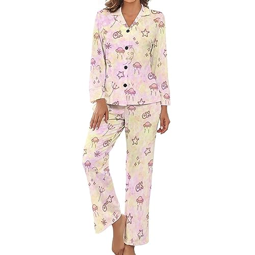 KaRFRi Damen Schlafanzug Langarm Pyjama Set Nachtwäsche Zweiteiliger Weich Lounge Sets Hohe Qualität Sleepwear Set L von KaRFRi
