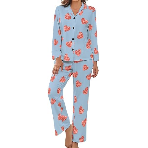 KaRFRi Schlafanzug Damen Lang Pyjama Bequem Zweiteilige Nachtwäsche Schlafanzüge Mit Bündchen Langarm Hausanzug XL von KaRFRi