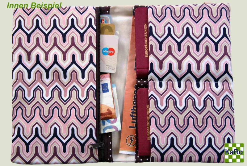 Reisepassetui, Taschenorganizer, Dokumentenhülle, Versandfertig Stoff Gütermann Retro von KaRoVonKathrin