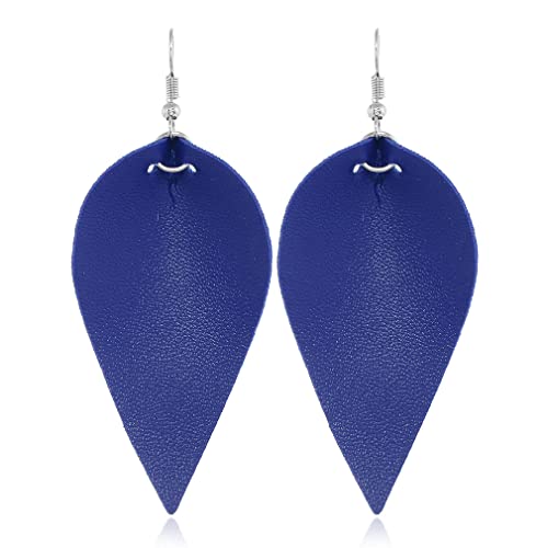 Ohrringe, Persönlichkeit, Fischhaken-Ohrring, Blattform, PU-Leder, Anhänger, Tropfen-Ohrhänger, Damen- und Mädchen-Ohrschmuck (Color : Blue1) von KaTiak