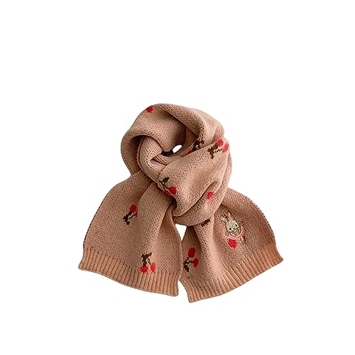 Schal Kind Kinder Winter Wolle Gestrickt Rosa Cartoon Stickerei Gestreift Kariert Unisex Schals-Kirsche-120X40Cm von KaTiak