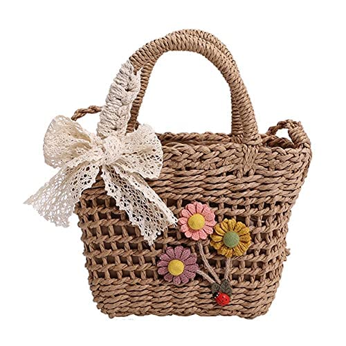 Stroh-Umhängetaschen for Damen, Mini-Rattan-Stroh-Strandtasche, gewebte Blumen-Einkaufstasche, gewebte Stroh-Strandtasche, Sommer-Stroh-Handtaschen for den Urlaub (Color : A01a Khaki) von KaTiak