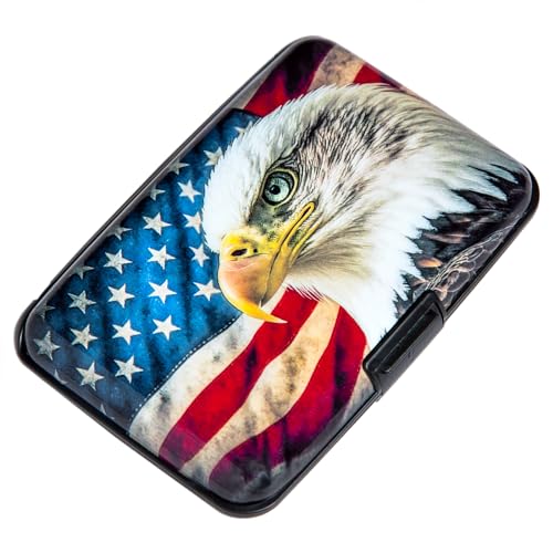 Kaabao Kreditkartenetui, klein, RFID-blockierend, aus Metall, schmal, Mini-Aluminium-Hartschale, für Damen und Herren, Geschenk, American Flag Bald Eagle, small, Minimalistisch, kompakt, amerikanisch von Kaabao