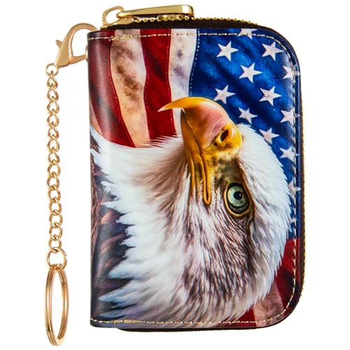 Kreditkartenetui für Damen, RFID-Kartenhalter, schmales Lederetui mit Reißverschluss, kleine Geldbörse für Damen, Amerikanische Flagge Bald Eagle, Small, Amerikanisch, klassisch, minimalistisch, von Kaabao