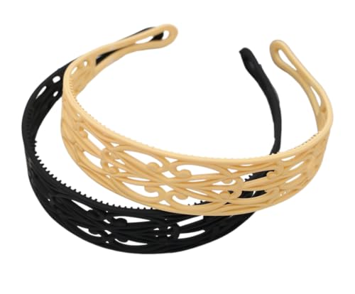 Kabelife 2 Stück 3 CM Haarreifen Kunststoff Breit Haarreif mit Zähnen harte Haarbänder Stirnbänder für Damen und Mädchen(Schwarz+Gelb, Breit) von Kabelife