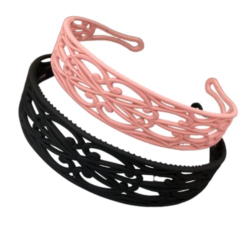 Kabelife 2 Stück 3 CM Haarreifen Kunststoff Breit Haarreif mit Zähnen harte Haarbänder Stirnbänder für Damen und Mädchen(Schwarz+Pink, Breit) von Kabelife