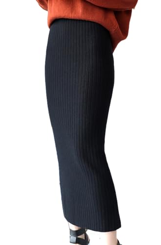 Damen Rock Stretch Einfarbig Bleistiftrock Strickrock Langer Bodycon Röcke Herbst Winter Enge Freizeitrock (DE/NL/SE/PL, Numerisch, 40, 42, Regular, Regular, Schwarz) von Kabelife