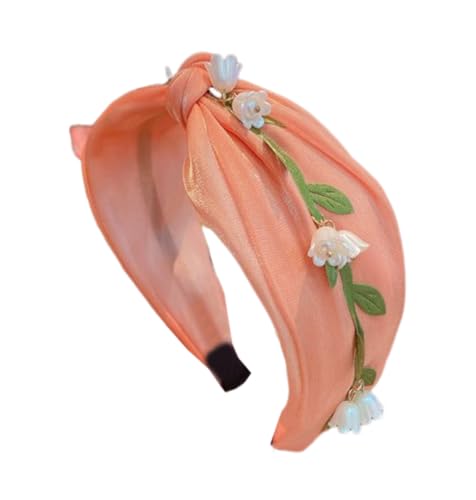 KABELIF Breiter Haarreif mit Blumen Stirnbänder Kopfband Wunderschön Haarschmuck für Damen Mädchen (Orange) von Kabelife