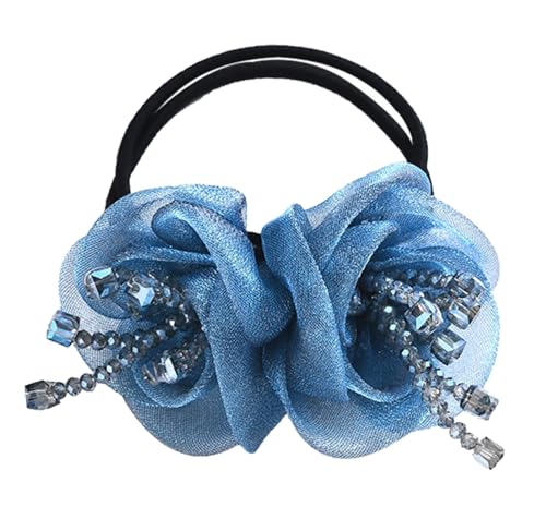 Kabelife Blumen-Haarschleifen Damen Mädchen Haargummis mit Strass Elastisches Haargummi dehnbares Gummi-Haarband Srunchies Pferdeschwanz-Halter Haar Seile (Blau) von Kabelife