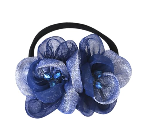 KABELIFE Blumen-Haarschleifen Damen Mädchen Haargummis mit Strass Elastisches Haargummi dehnbares Gummi-Haarband Srunchies Pferdeschwanz-Halter Haar Seile (Blau-B) von Kabelife
