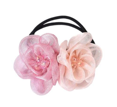 Kabelife Blumen-Haarschleifen Damen Mädchen Haargummis mit Strass Elastisches Haargummi dehnbares Gummi-Haarband Srunchies Pferdeschwanz-Halter Haar Seile (Hellpink) von Kabelife