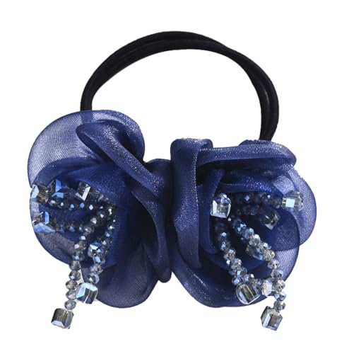 Kabelife Blumen-Haarschleifen Damen Mädchen Haargummis mit Strass Elastisches Haargummi dehnbares Gummi-Haarband Srunchies Pferdeschwanz-Halter Haar Seile(Navy) von Kabelife