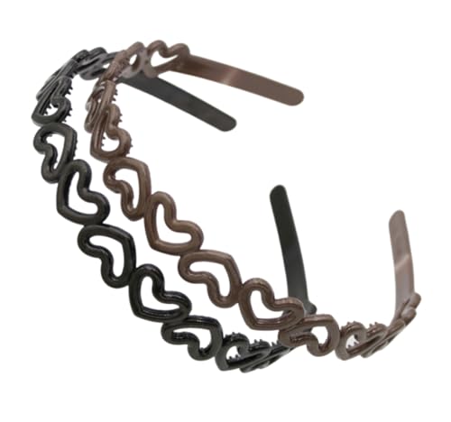 Kabelife 2 Stück 1.6 CM Haarreifen Kunststoff Haarreif Stirnbänder Herz Muster harte Haarbänder Haarschmuck für Damen Mädchen (Schwarz+Kaffee, Schmal) von Kabelife