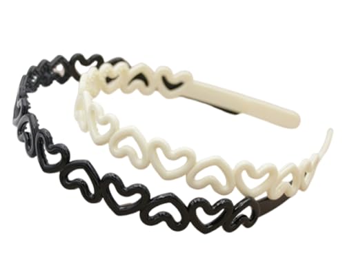 Kabelife 2 Stück 1.6 CM Haarreifen Kunststoff Haarreif Stirnbänder Herz Muster harte Haarbänder Haarschmuck für Damen Mädchen (Schwarz+Weiß, Schmal) von Kabelife